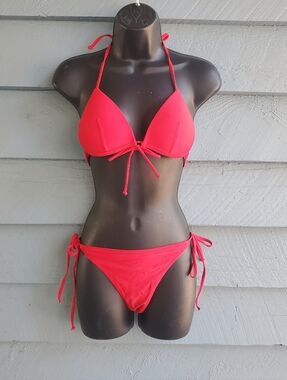 RELLECIGA Red Tie-Front Triangle Bikini Set